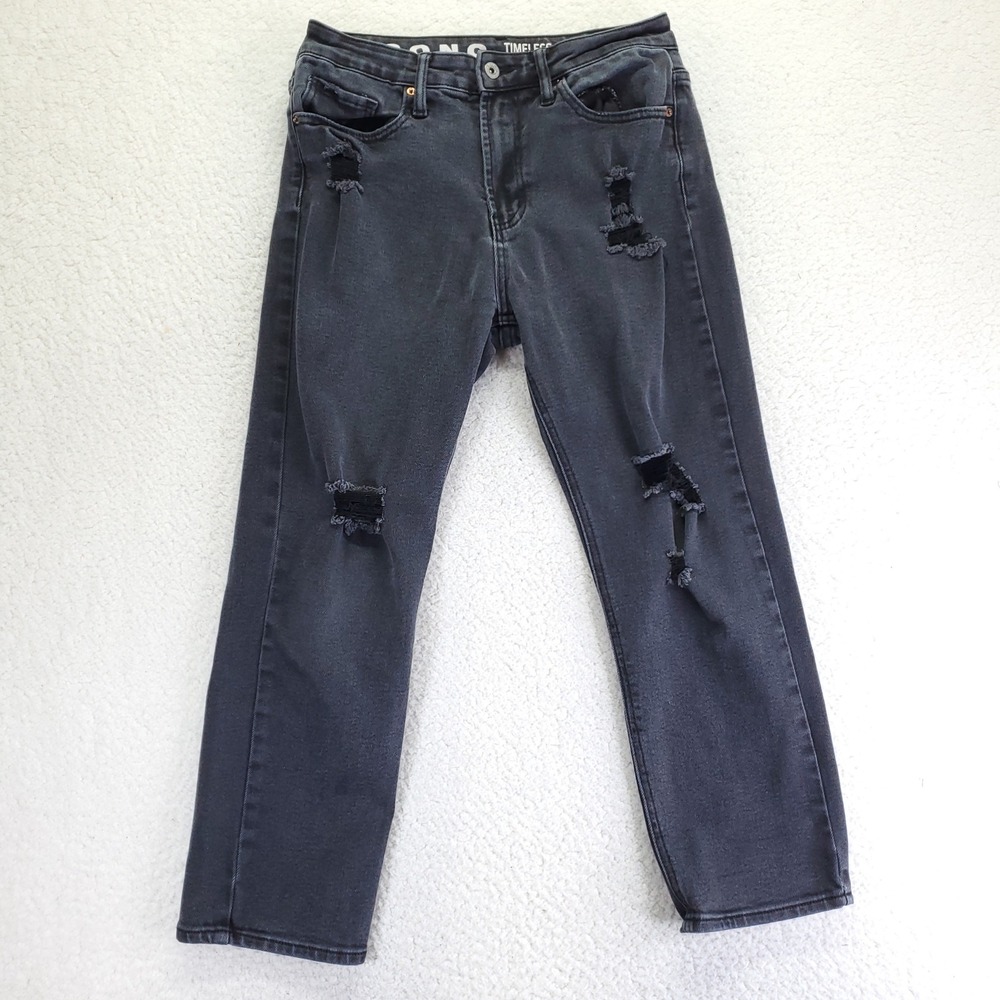 S.O.N.G. Timeless Fit High Rise Distressed Straight Leg Jeans Black Size 9/29